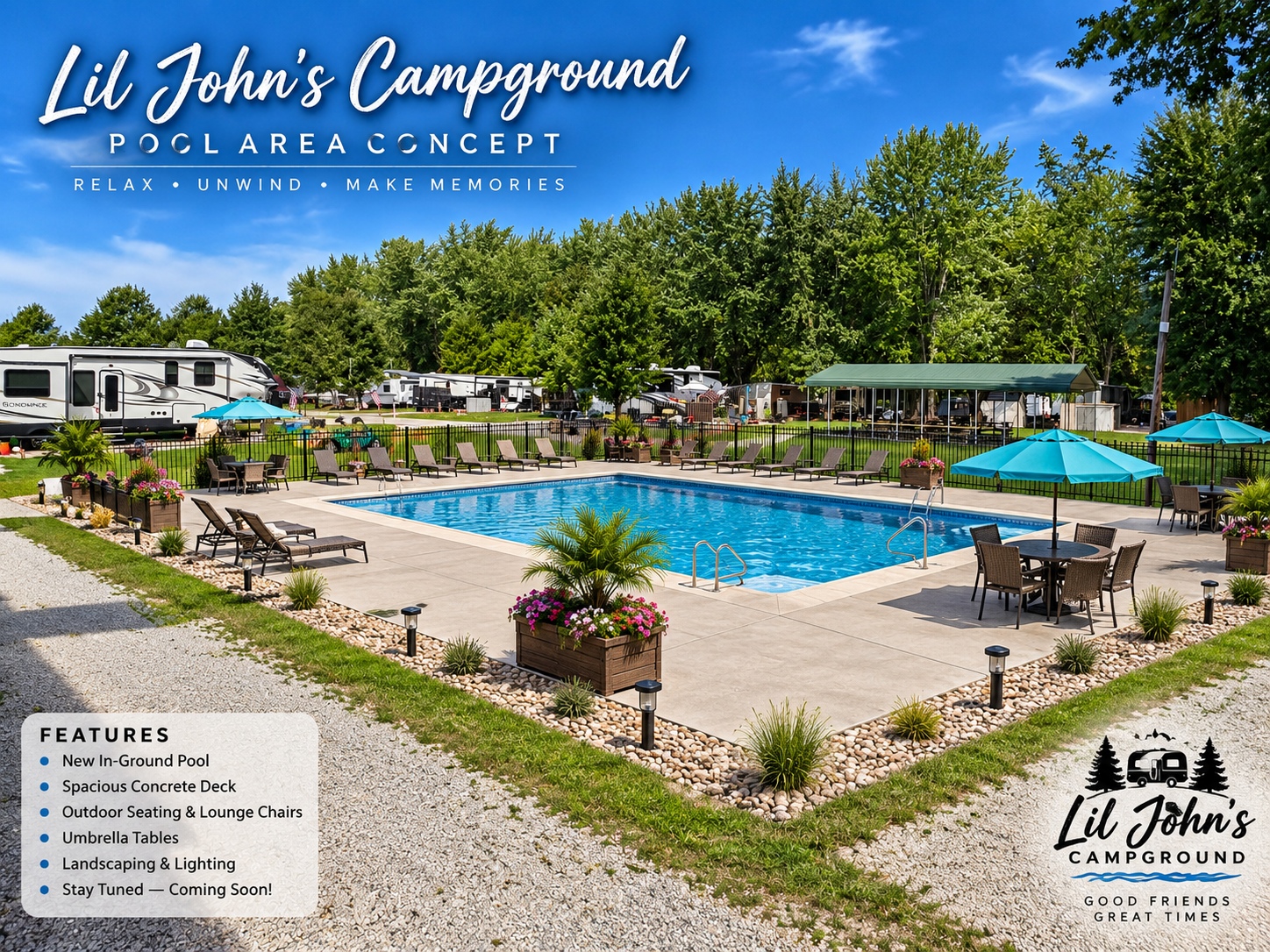 Concept rendering of the planned 2027 swimming pool at Lil John's Campground